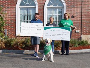 Posing with Ellie, Merrimack Dog Days of Summer Contest Winner (left to right) Tim Meyers, Kateland Nowakowski, Director of Volunteer Resources, Humane Society for Greater Nashua & Deborah Stoodley, Branch & Business Development Manager at The Merrimack in Nashua